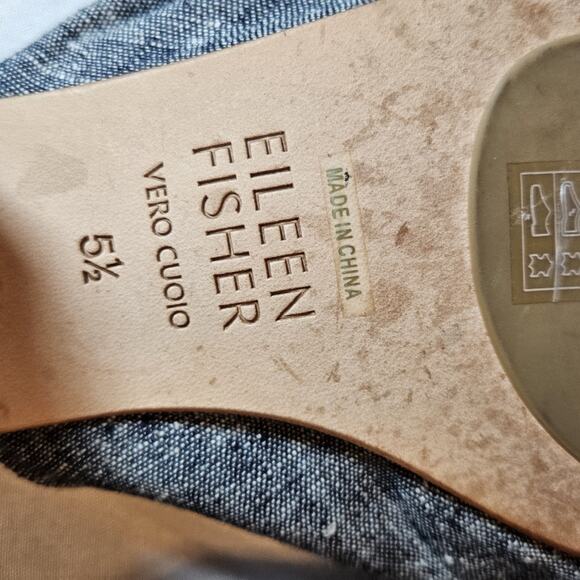 Eileen Fisher Ruche Slide Mule Blue Denim Block Heel Sandal Women's Size 5.5 - Picture 6 of 6